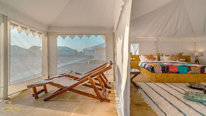 Tent veranda sitting area at luxury tent Jaisalmer