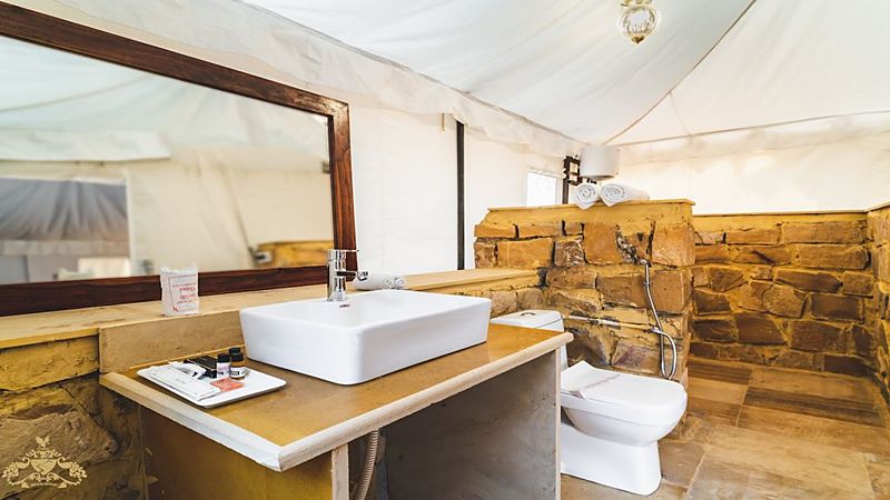 Luxury bathroom inside desert tent Jaisalmer