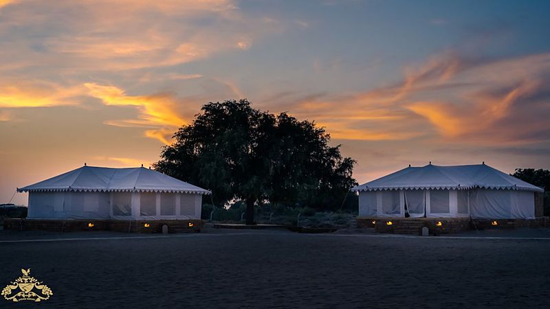 Desert tent under evening sky in Jaisalmer