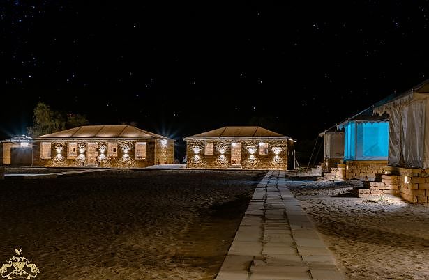 Resort architecture at night - desert camp in Jaisalmer