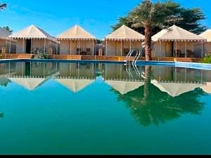 Swimming pool at desert camp in Jaisalmer